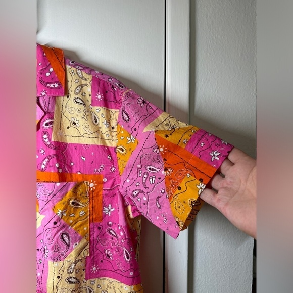 NWT Aerie Poplin Cotton Novelty Paisley Patchwork Button Front Pajama PJ Top XS - Picture 6 of 16